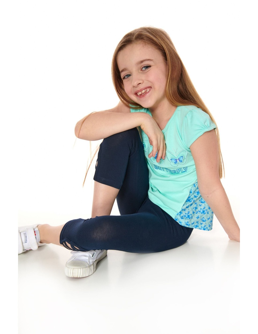 Girls\' 3/4 navy blue leggings NDZ8429 - Online store - Boutique